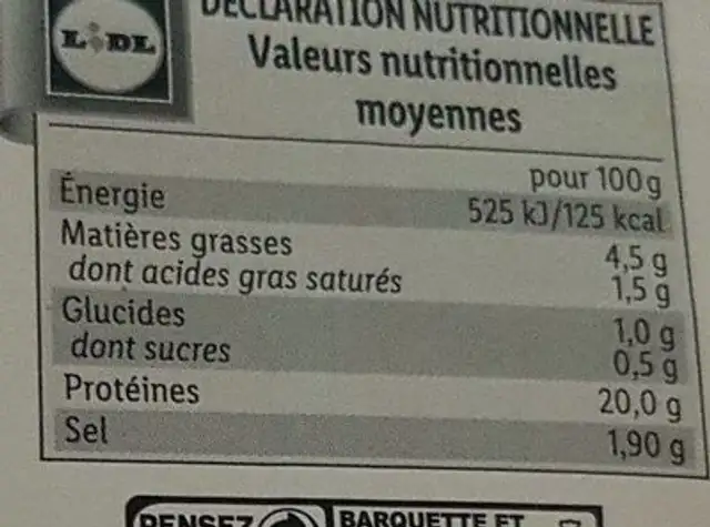 Jambon traditionnel fumé au bois de hêtre nutrition facts table