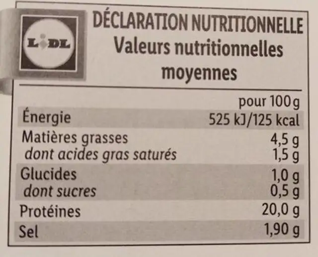 Jambon traditionnel nutrition facts table