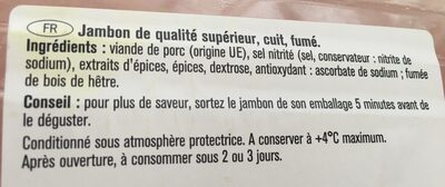 Jambon traditionnel fumé ingredients label