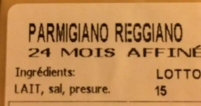 Parmigiano reggiano ingredients label