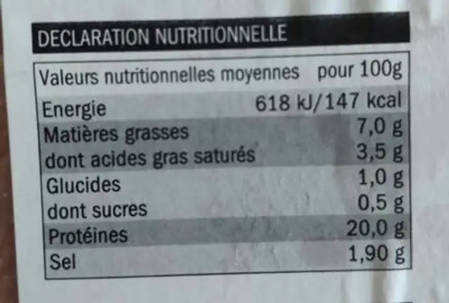 Jambon traditionnel fumé au bois de hêtre nutrition facts table
