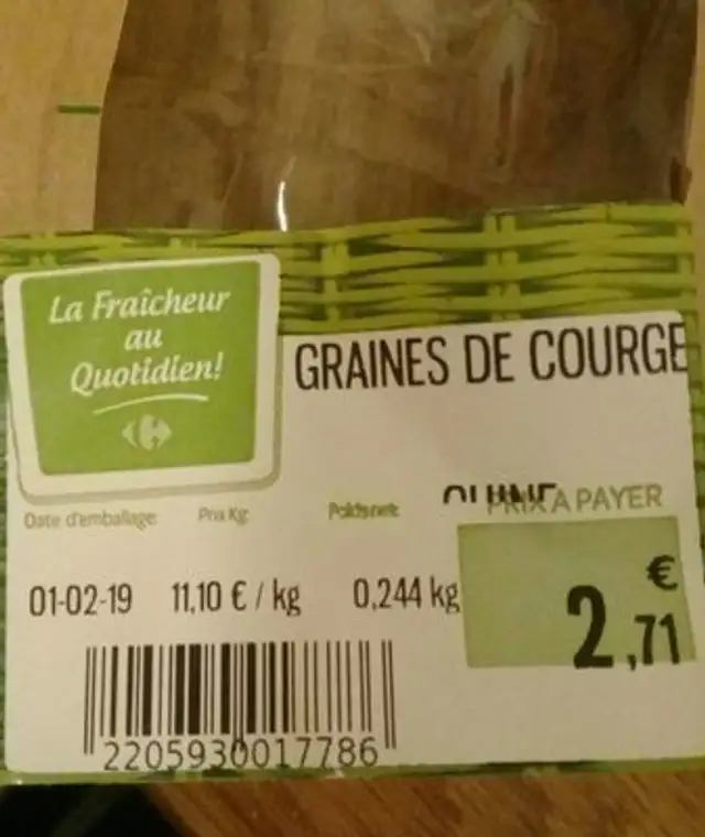 Graines de courge ingredients label