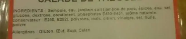 Salade de taboule ingredients label