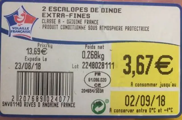 Escalopes de dinde ingredients label
