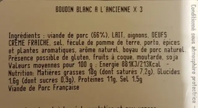 Boudin blanc recette a l'ancienne ingredients label