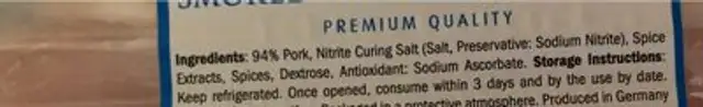 Smoke ham ingredients label