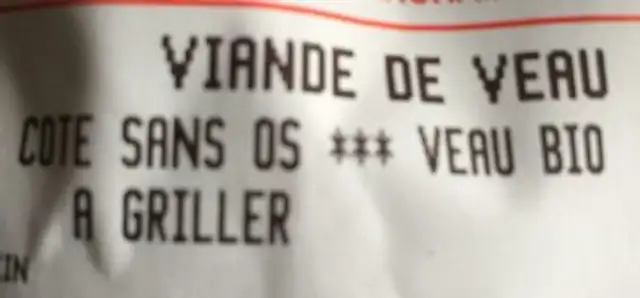 Viande de veau ingredients label