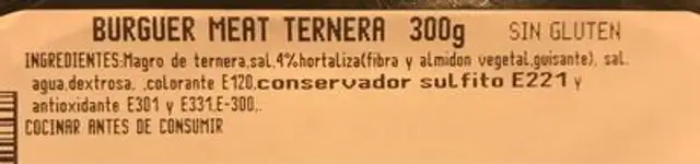 Burger mest ternera nutrition facts table