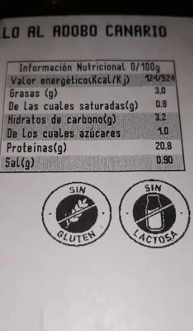 Filete de pechuga de pollo al adobo canario nutrition facts table