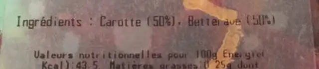 Duo carotte/betterave ingredients label