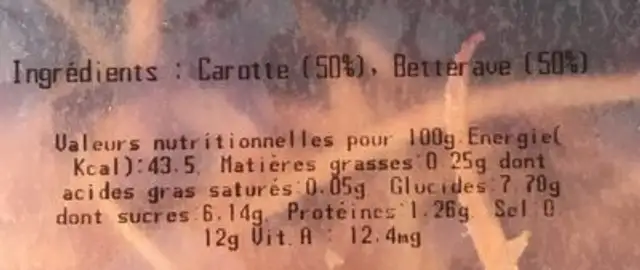 Duo carotte betterave ingredients label