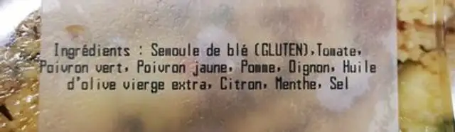 Fraich'taboulé ingredients label