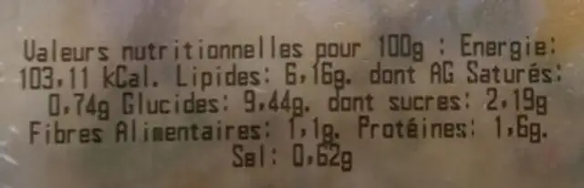 Fraich'Taboulé nutrition facts table
