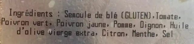 Fraich'taboulé ingredients label