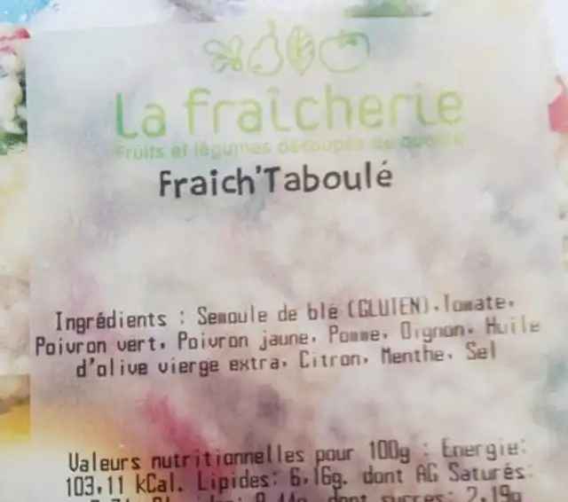 Frauch'taboulé ingredients label