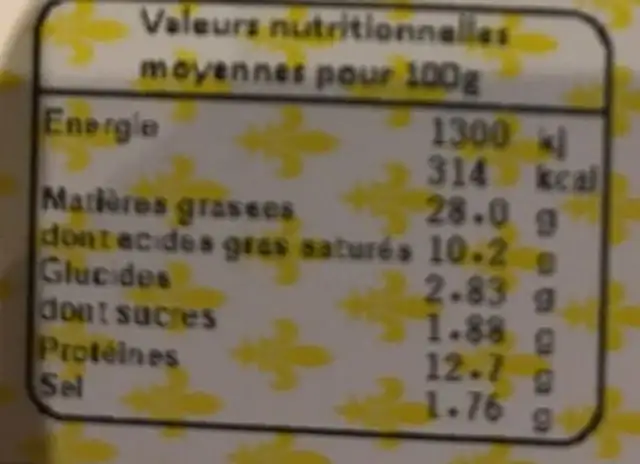 Terrine de campagne au pommeau nutrition facts table