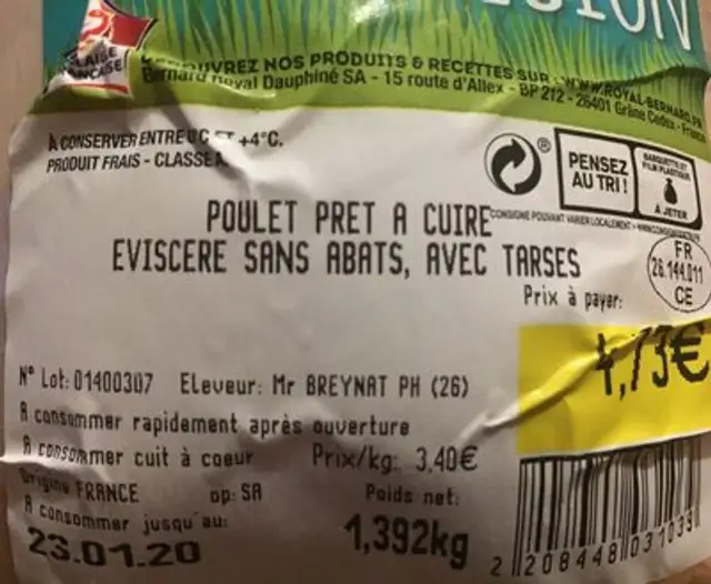 Poulet nutrition facts table