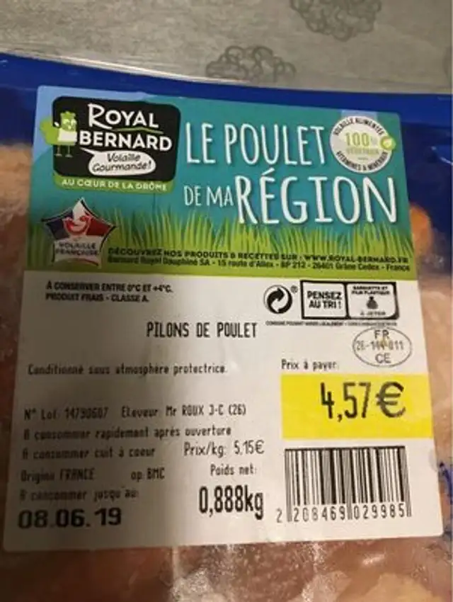Poulet de ma région ingredients label