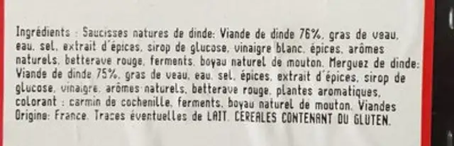 Mix royal saucisses ingredients label