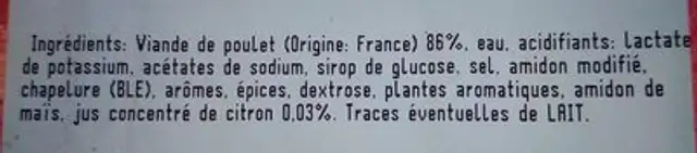 Brochettes de filet de poulet aromatisé au citron, crue ingredients label