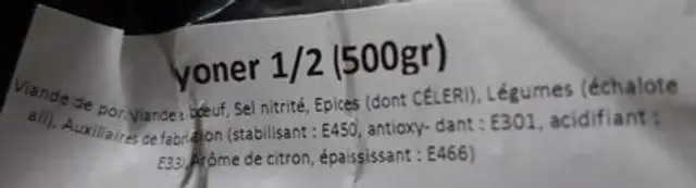 Lyoner 1/2 (500 g) nutrition facts table