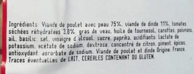 P'tits farcis de poulet de ma region ingredients label