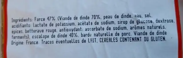 Paupiette de dinde ingredients label