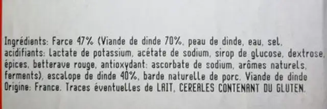 Paupiette de dinde ingredients label