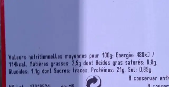 Saveurs estivales nutrition facts table