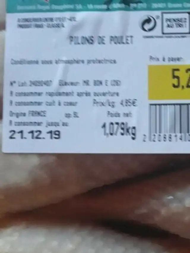 Poulet nutrition facts table