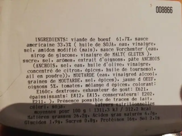 Américain oignons nutrition facts table