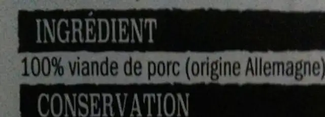 Filet mignon de porc ingredients label