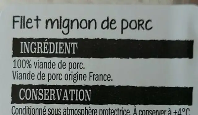 Filet mignon ingredients label