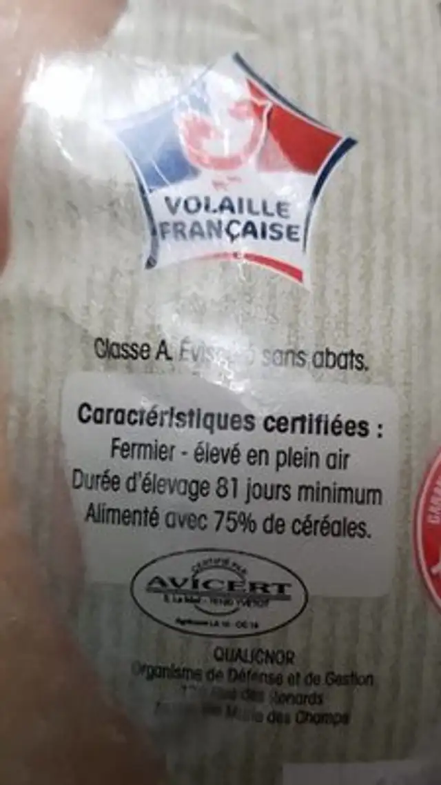 Poulet fermier blanc ingredients label