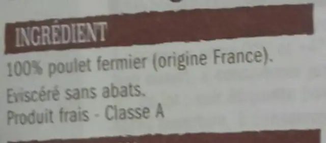 Poulet fermier blanc l  orléanais ingredients label