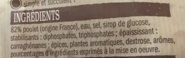 Poulet roti ingredients label