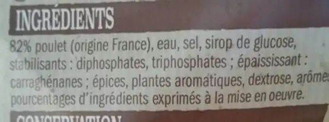 Poulet Rôti ingredients label