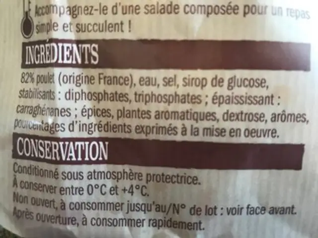 Poulet rôti ingredients label