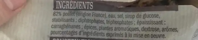 Poulet rôti ingredients label