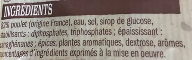 Poulet roti ingredients label