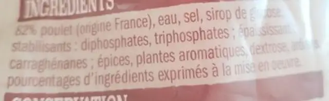 Poulet Rôti ingredients label