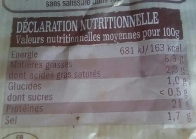 Poulet rôti en salaison nutrition facts table