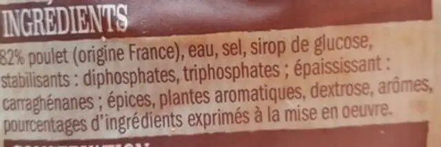 Poulet rôti traité en salaison ingredients label