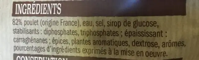 Poulet roti ingredients label