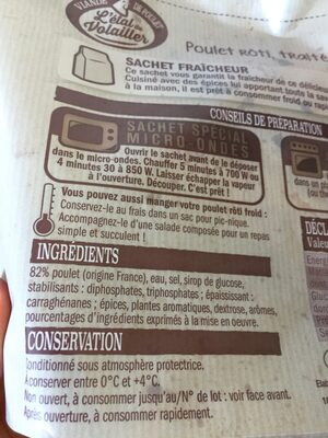 Poulet roti ingredients label