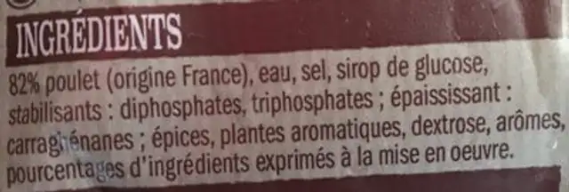 Poulet rôti sachet micro-ondable ingredients label