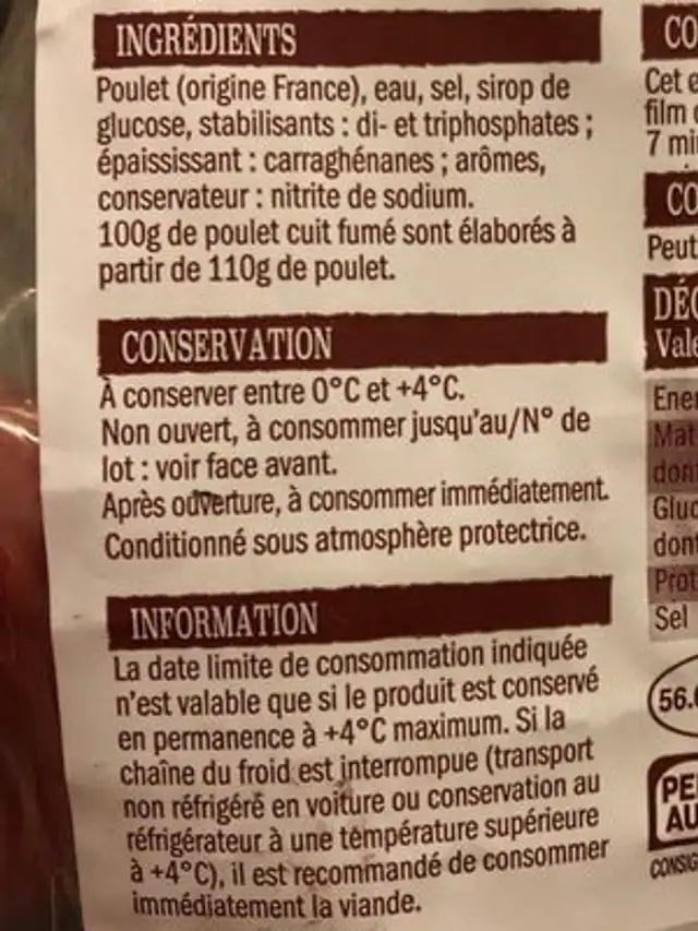 Poulet cuit fumé au bois de hêtre ingredients label