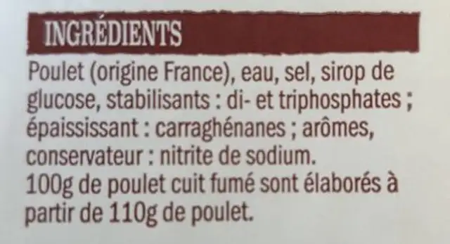 Poulet cuit fumé au bois de hêtre ingredients label