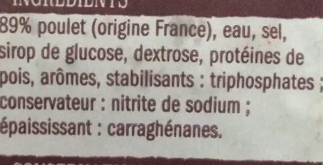 Poulet Cuit Fermier ingredients label