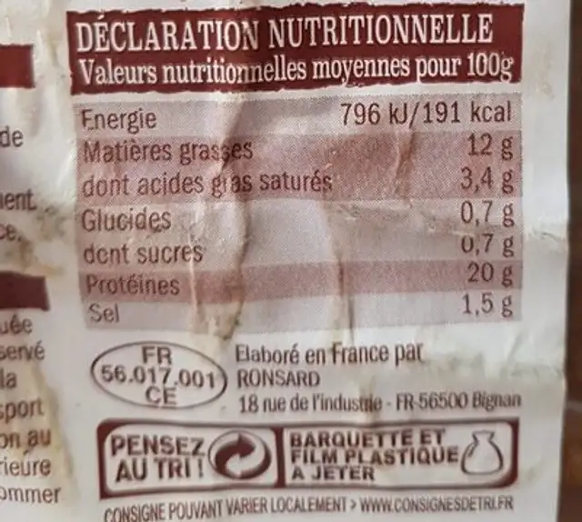 Poulet cuit nutrition facts table
